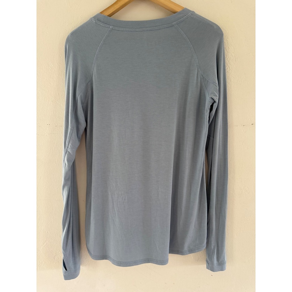 Free Fly Womens Bamboo Long Sleeve Top Light Blue Crew Neck Thumbholes Size M - Picture 2 of 6